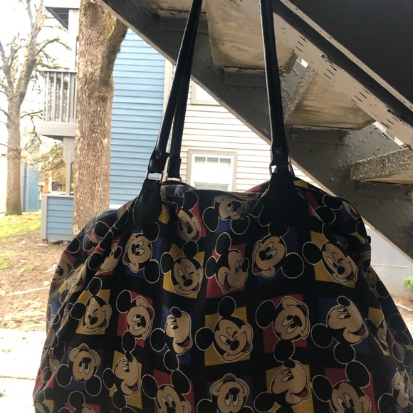Vintage Mickey Unlimited Mouse Disney By Glentex Sholder Bag Black ,Tan & Red - Picture 5 of 16